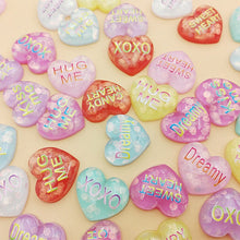 Load image into Gallery viewer, 20Pcs Kawaii Glitter Heart Flatback Resin Cabochon Kiss me Letters Embellishments Scrapbooking DIY Hair Bows Center Deco Parts
