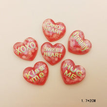 Load image into Gallery viewer, 20Pcs Kawaii Glitter Heart Flatback Resin Cabochon Kiss me Letters Embellishments Scrapbooking DIY Hair Bows Center Deco Parts
