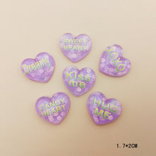 Load image into Gallery viewer, 20Pcs Kawaii Glitter Heart Flatback Resin Cabochon Kiss me Letters Embellishments Scrapbooking DIY Hair Bows Center Deco Parts
