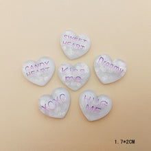 Load image into Gallery viewer, 20Pcs Kawaii Glitter Heart Flatback Resin Cabochon Kiss me Letters Embellishments Scrapbooking DIY Hair Bows Center Deco Parts
