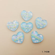 Load image into Gallery viewer, 20Pcs Kawaii Glitter Heart Flatback Resin Cabochon Kiss me Letters Embellishments Scrapbooking DIY Hair Bows Center Deco Parts
