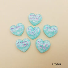 Load image into Gallery viewer, 20Pcs Kawaii Glitter Heart Flatback Resin Cabochon Kiss me Letters Embellishments Scrapbooking DIY Hair Bows Center Deco Parts
