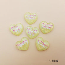 Load image into Gallery viewer, 20Pcs Kawaii Glitter Heart Flatback Resin Cabochon Kiss me Letters Embellishments Scrapbooking DIY Hair Bows Center Deco Parts
